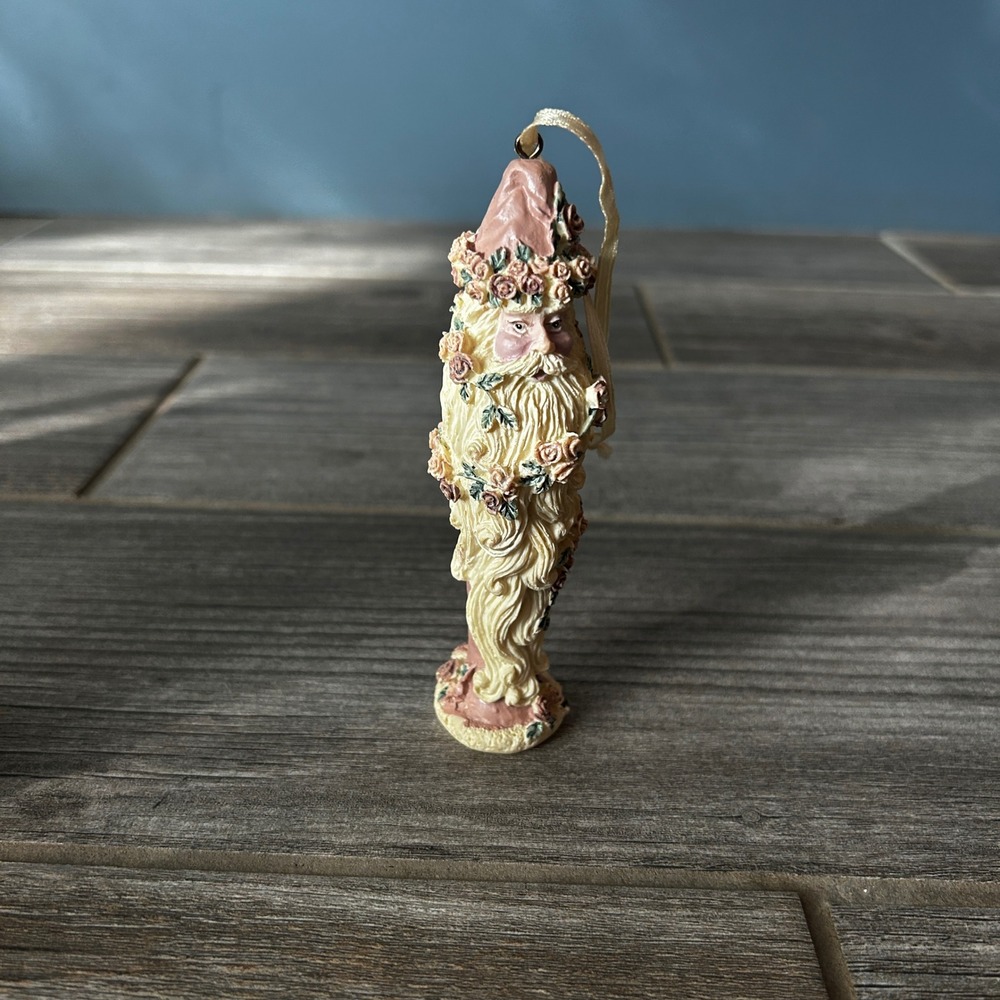 Vintage Ceramic Pink‎ Santa Claus Ornament Floral Beard Christmas Holiday Decor